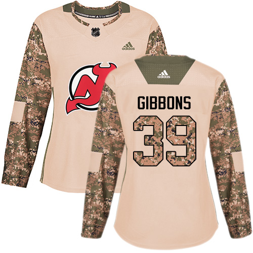 Adidas Devils #39 Brian Gibbons Camo Authentic Veterans Day Women's Stitched NHL Jersey